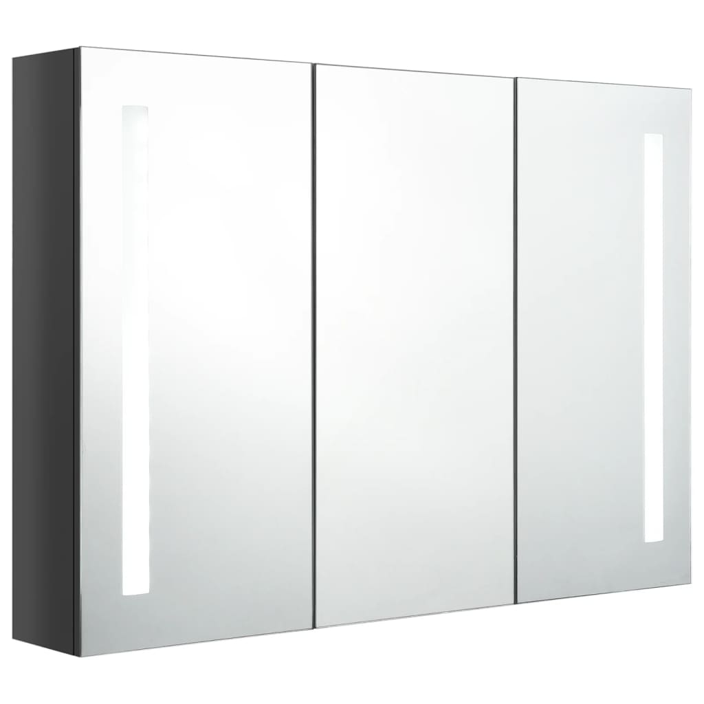 vidaXL Dulap de baie cu oglindă și LED, gri strălucitor, 89x14x62 cm