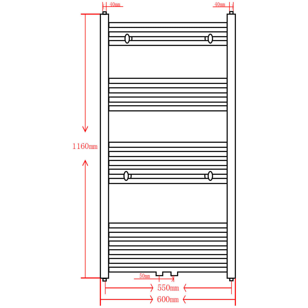Radiator port-prosop încălzire centrală baie drept, negru, 600x1160 mm