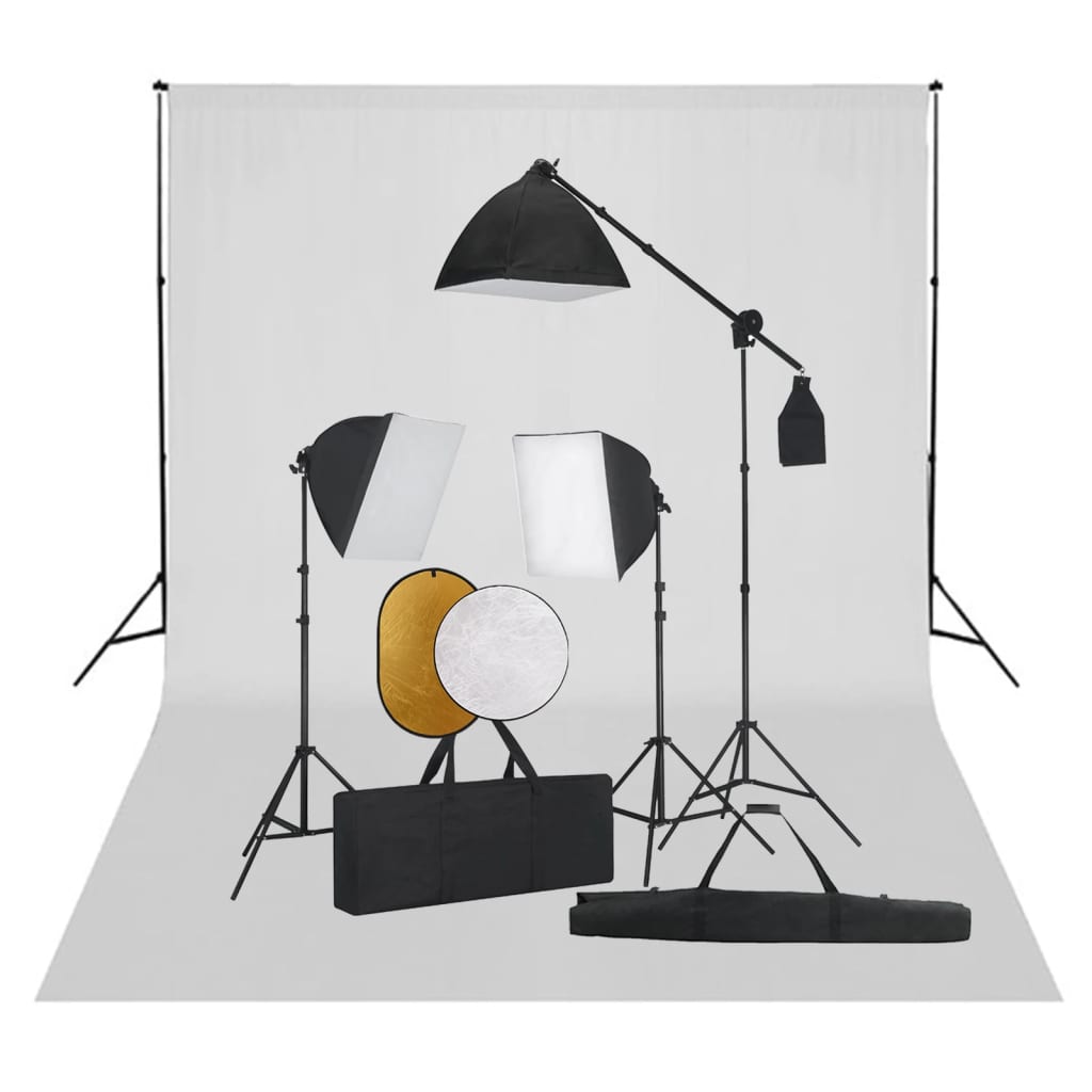 vidaXL Set studio foto cu lumini softbox, fundal și reflector