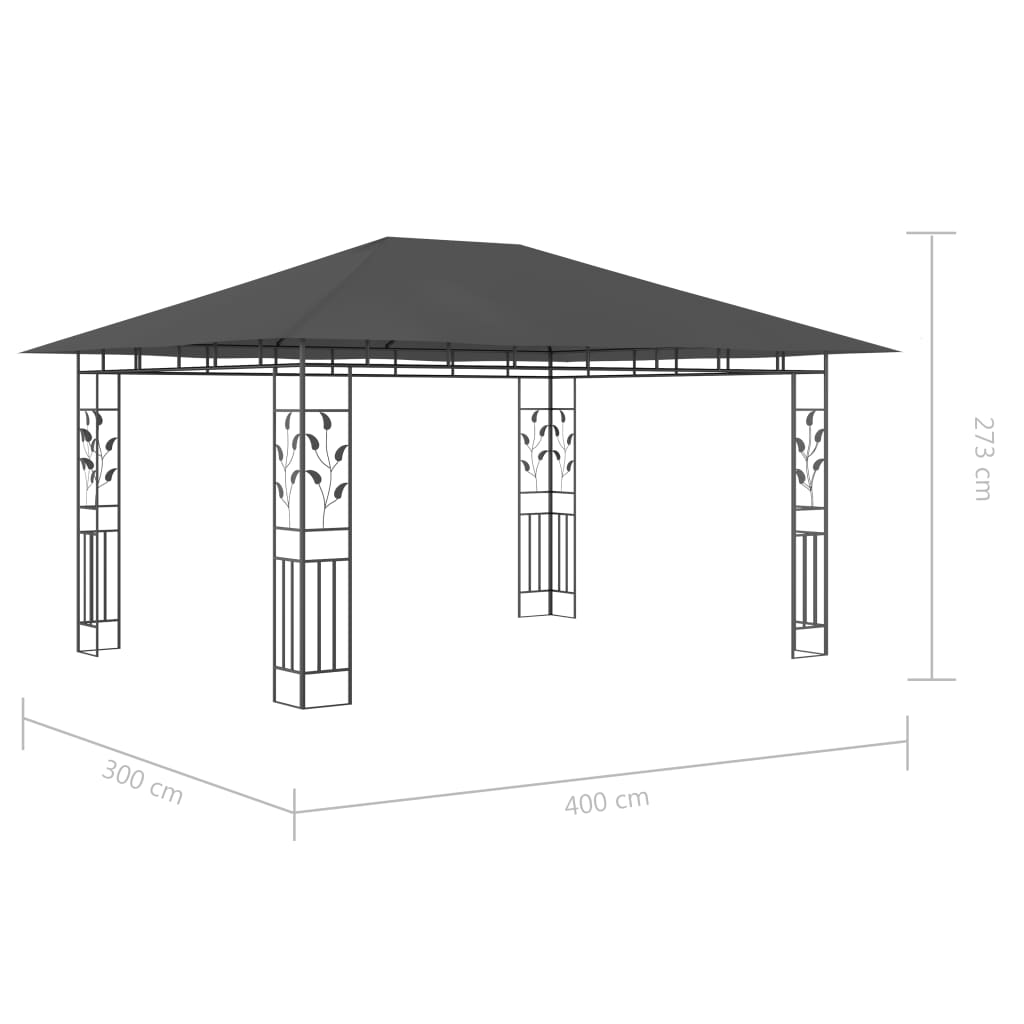 vidaXL Pavilion cu plasă anti-țânțari&lumini LED, antracit, 4x3x2,73 m