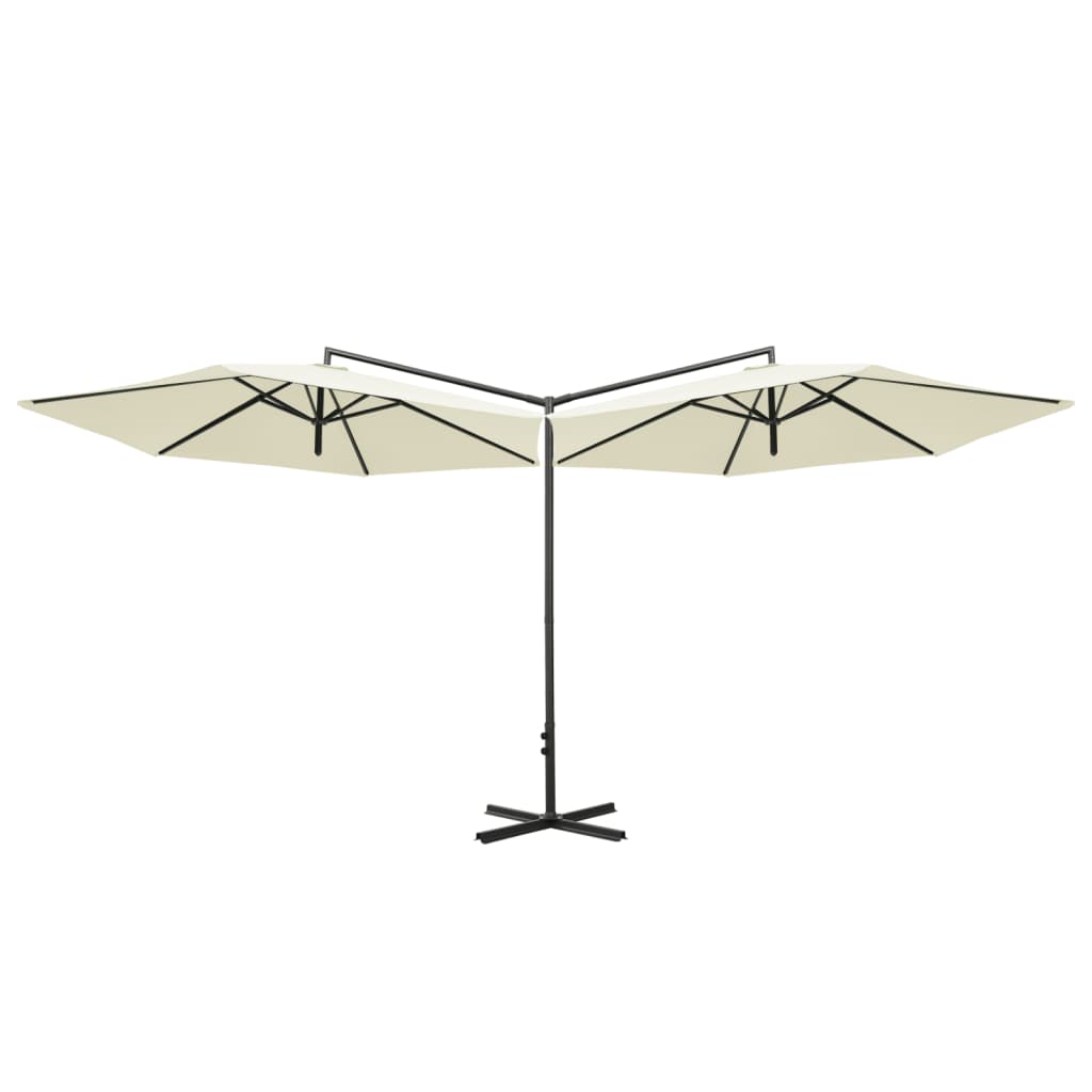 vidaXL Umbrelă de soare dublă cu stâlp din oțel, nisipiu, 600 cm