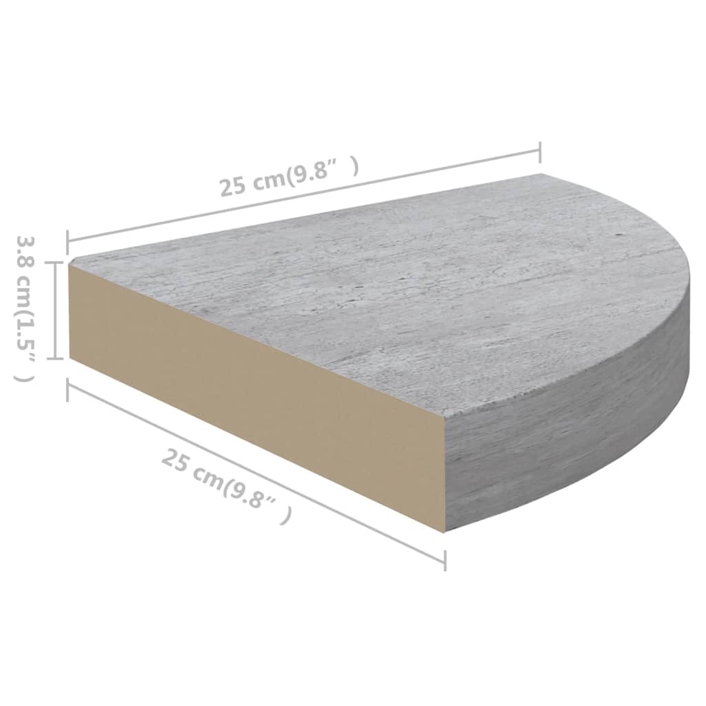 vidaXL Rafturi de colț de perete, 2 buc., gri beton, 25x25x3,8 cm, MDF