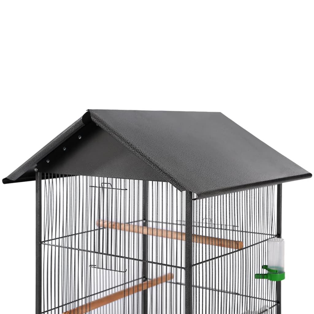 vidaXL Cușcă de păsări cu acoperiș, oțel, 66 x 66 x 155 cm, negru