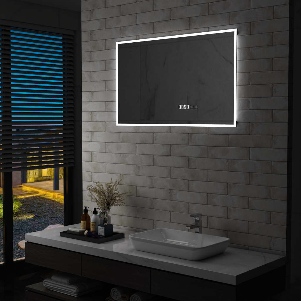 vidaXL Oglindă cu LED de baie cu senzor tactil și afișaj oră 100x60 cm