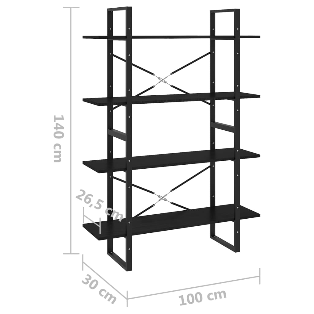 vidaXL Bibliotecă cu 4 rafturi, negru, 100x30x140 cm, lemn masiv pin