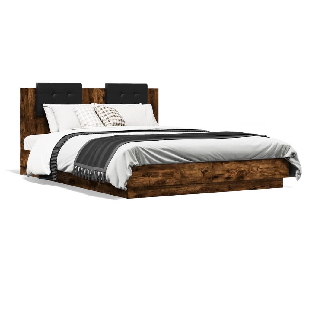 vidaXL Cadru de pat cu tăblie stejar fumuriu 120x200 cm lemn prelucrat