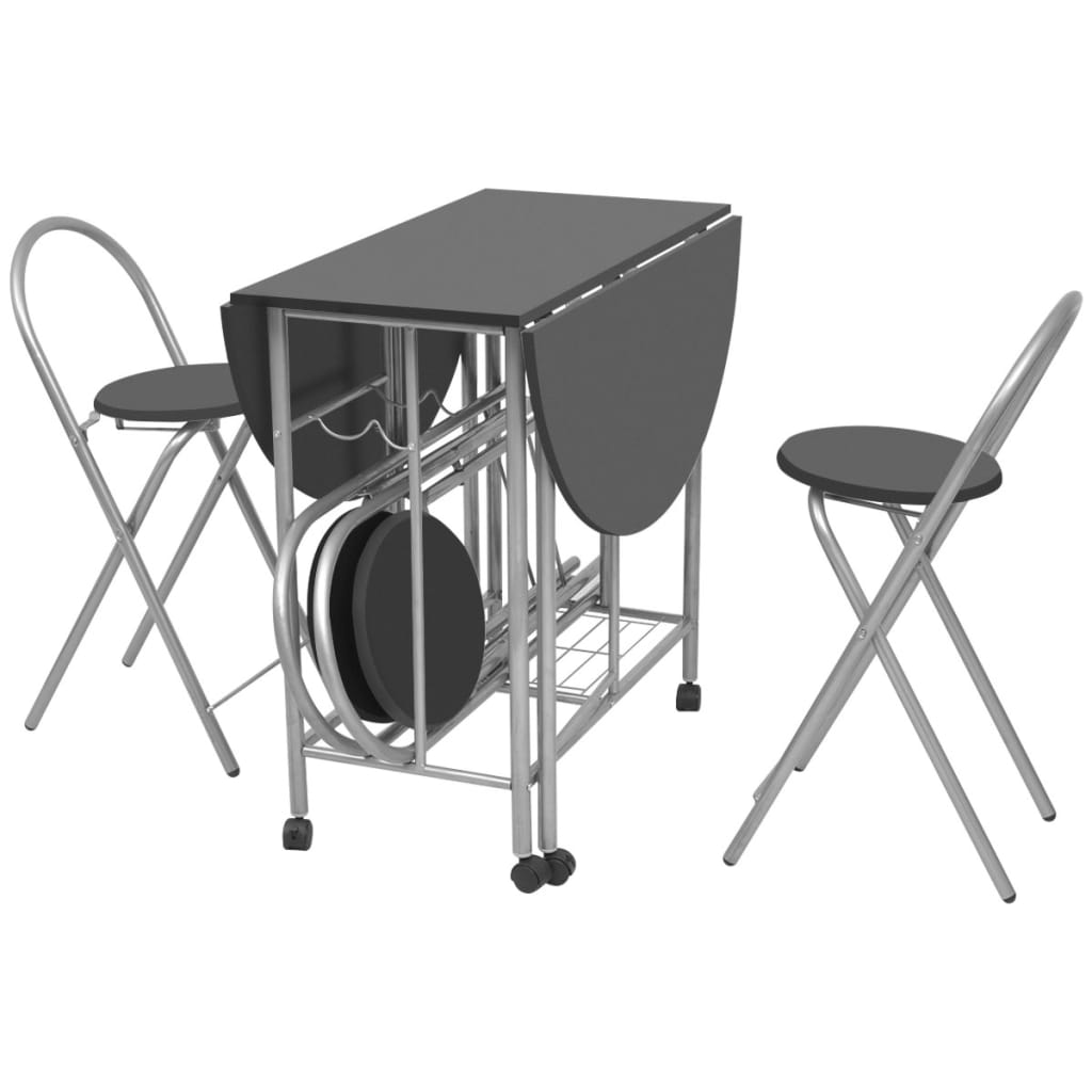 vidaXL Set masă și scaune de bucătărie pliante MDF, negru, 5 piese