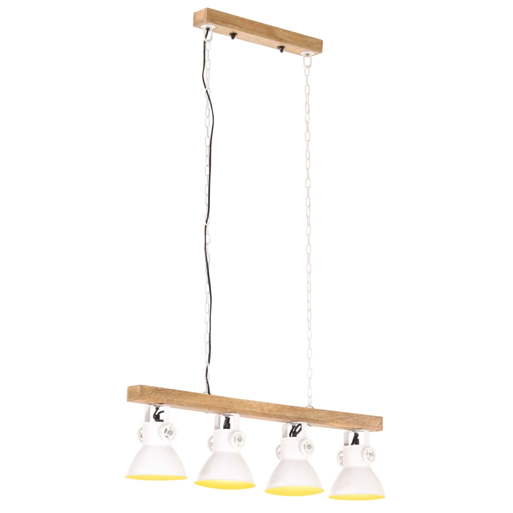 vidaXL Lampă suspendată industrială, alb, lemn de mango, E27