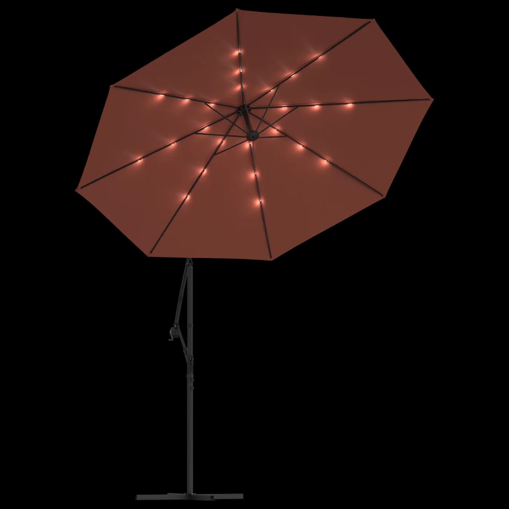 vidaXL Umbrelă suspendată cu LED-uri și stâlp de oțel, cărămiziu