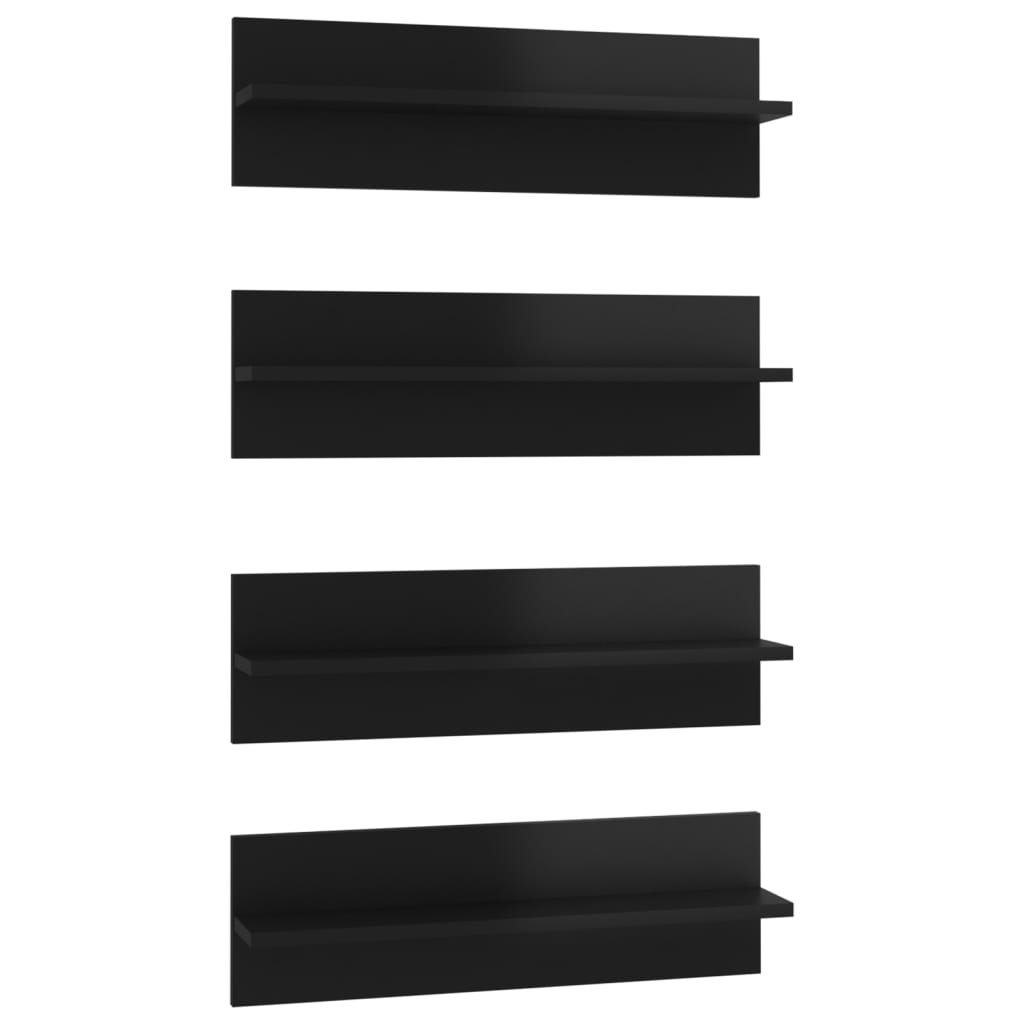vidaXL Rafturi de perete 4 buc., negru extralucios, 60x11,5x18 cm, PAL
