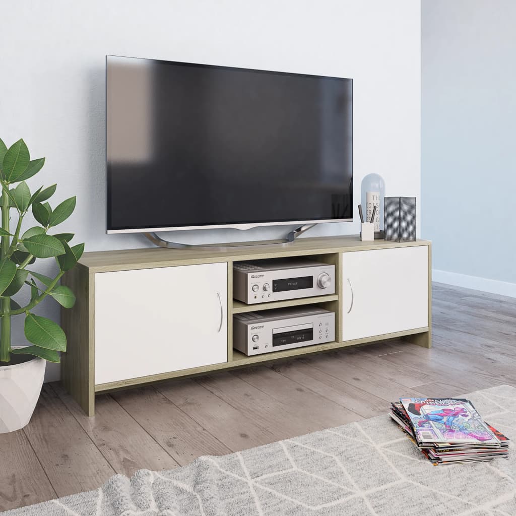 vidaXL Comodă TV, alb și stejar Sonoma, 120x30x37,5, PAL