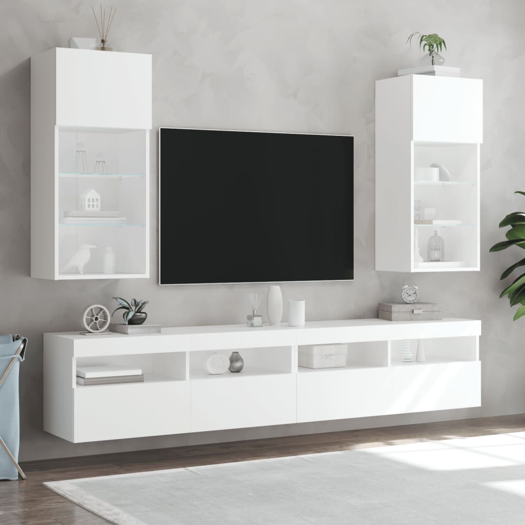 vidaXL Comode TV cu lumini LED, 2 buc., alb, 40,5x30x90 cm