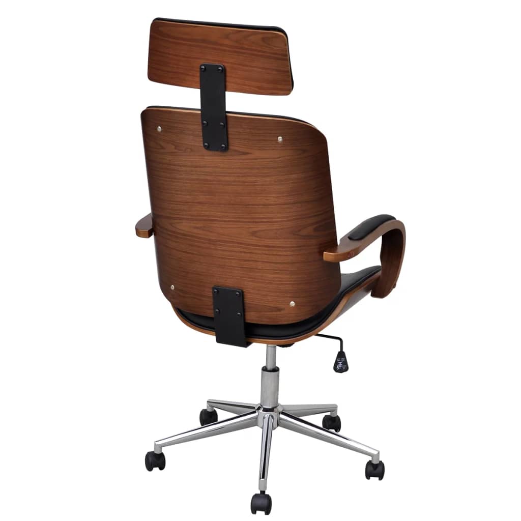 vidaXL Scaun de birou rotativ, tetieră piele ecologică și lemn curbat