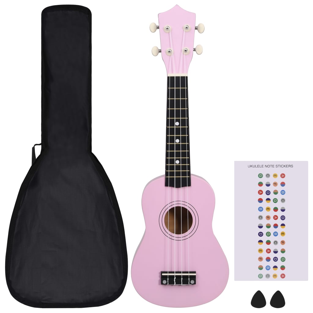 vidaXL Set de ukulele soprano, pentru copii, cu husă, roz, 21"