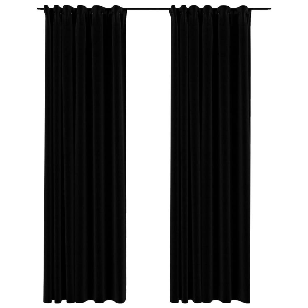 vidaXL Perdele opace aspect pânză, cârlige, 2 buc., negru, 140x225 cm