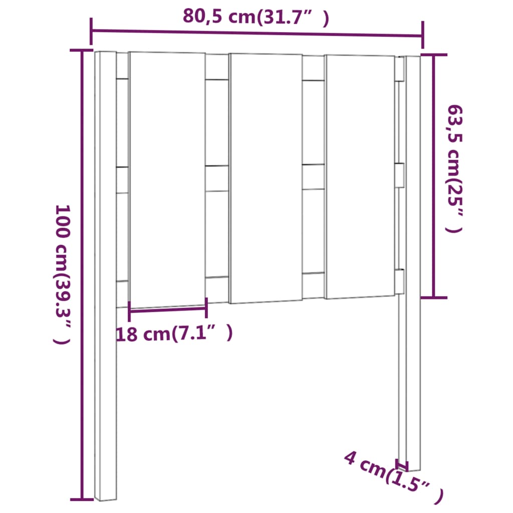 vidaXL Tăblie de pat, gri, 80,5x4x100 cm, lemn masiv de pin