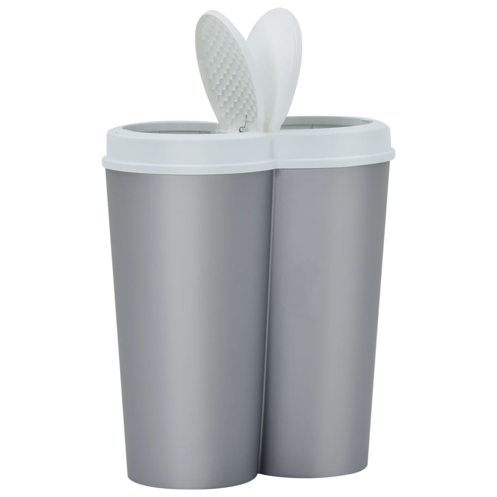 vidaXL Coș de gunoi dublu, argintiu și alb, 50 L