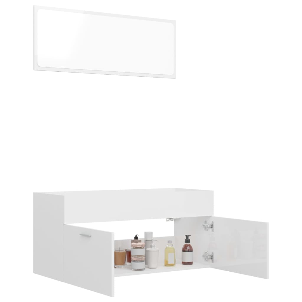 vidaXL Set mobilier de baie, 2 piese, alb extralucios, PAL