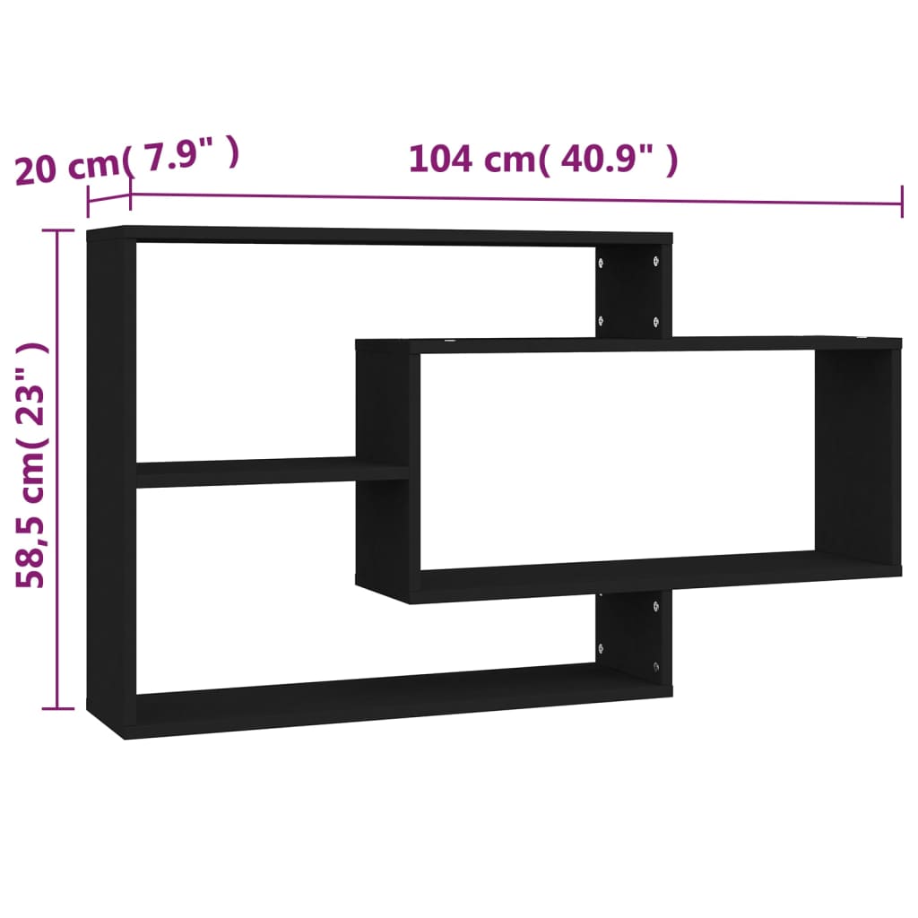 vidaXL Rafturi de perete, negru, 104x20x58,5 cm, PAL