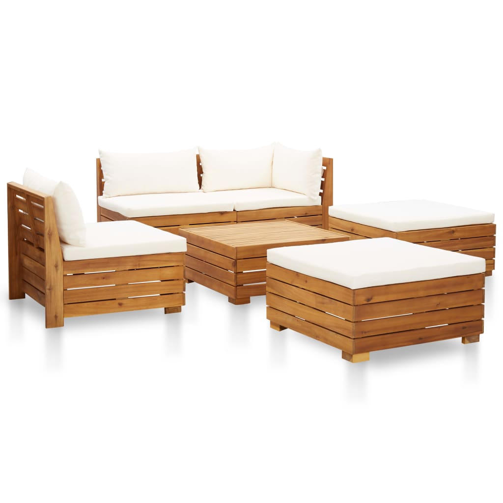 vidaXL Set mobilier grădină cu perne, 6 piese, alb crem, lemn acacia