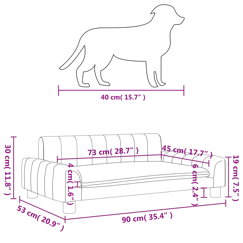 vidaXL Pat de câini, gri, 90x53x30 cm, piele ecologică