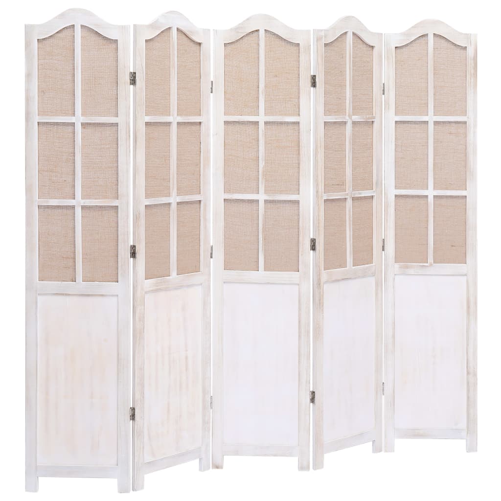 vidaXL Paravan de cameră cu 5 panouri, alb, 175 x 165 cm, textil