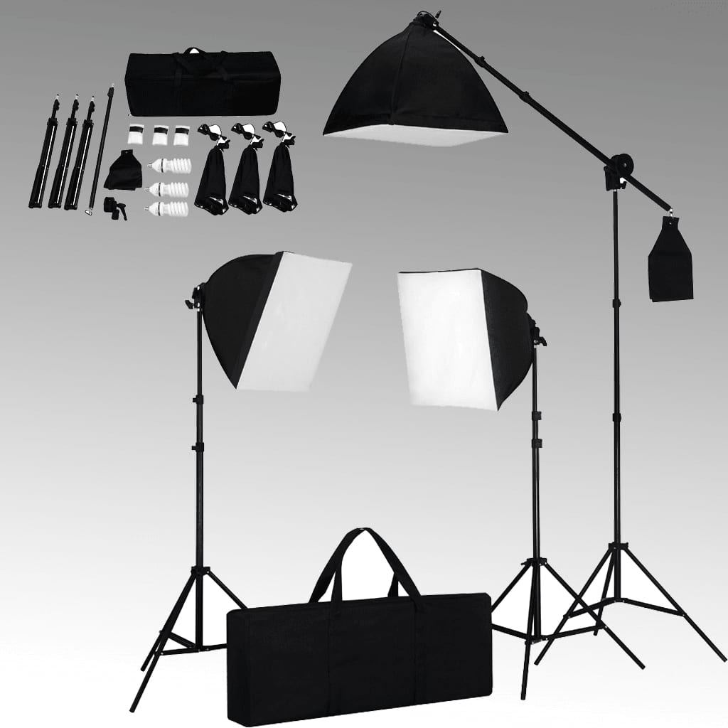 vidaXL Kit studio foto cu lumini softbox și fundaluri