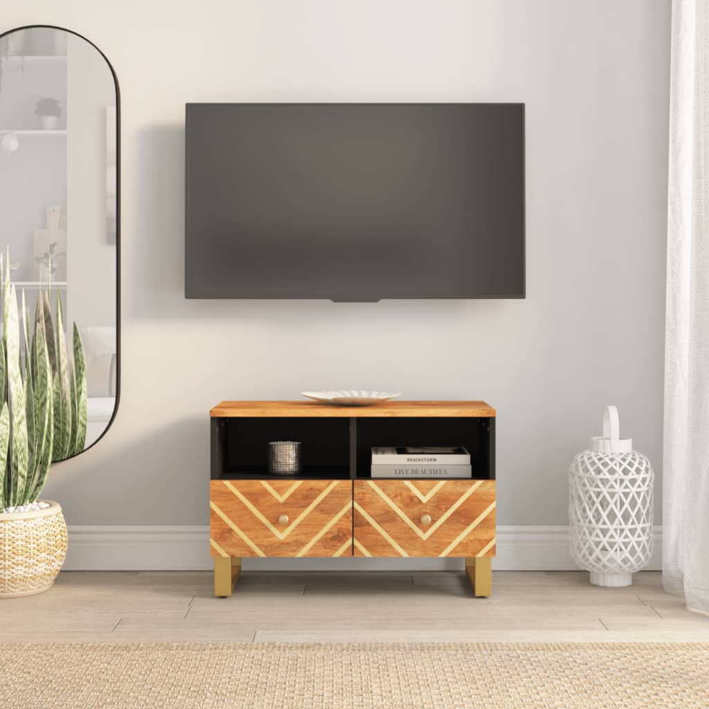 vidaXL Dulap TV, maro și negru, 70x33,5x46 cm, lemn masiv de mango