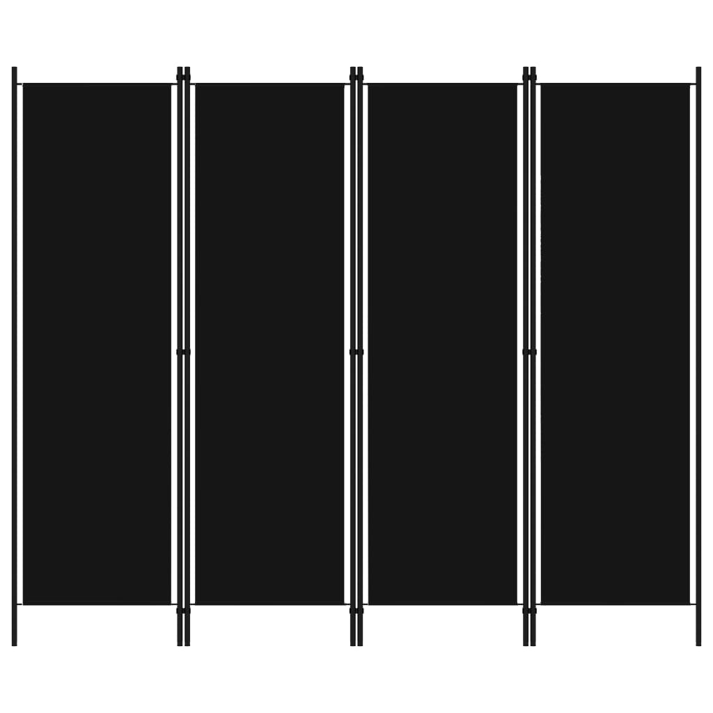 vidaXL Paravan de cameră cu 4 panouri, negru, 200 x 180 cm