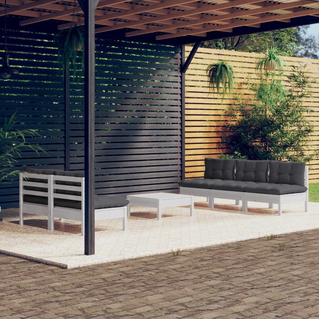 vidaXL Set mobilier grădină cu perne antracit, 6 piese, lemn masiv pin