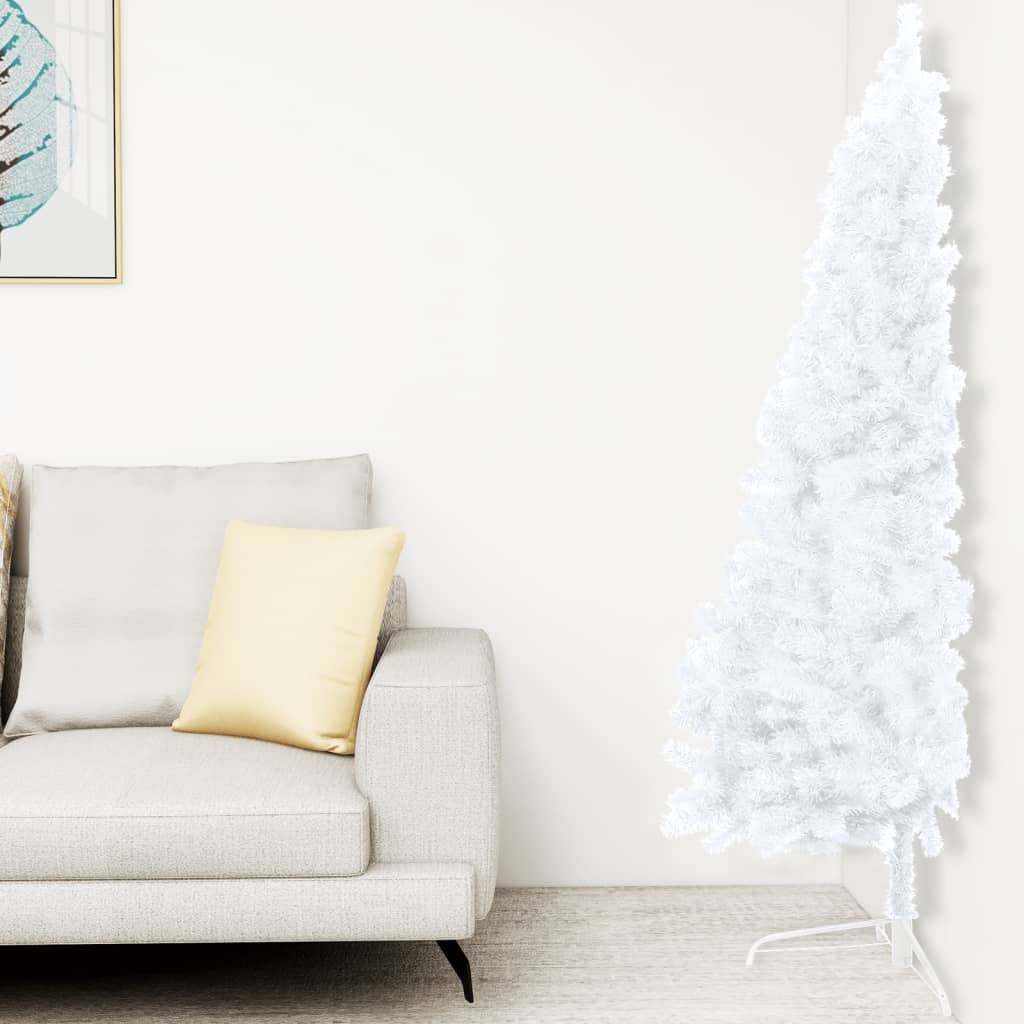 vidaXL Jumătate brad Crăciun pre-iluminat cu suport, alb, 180 cm, PVC