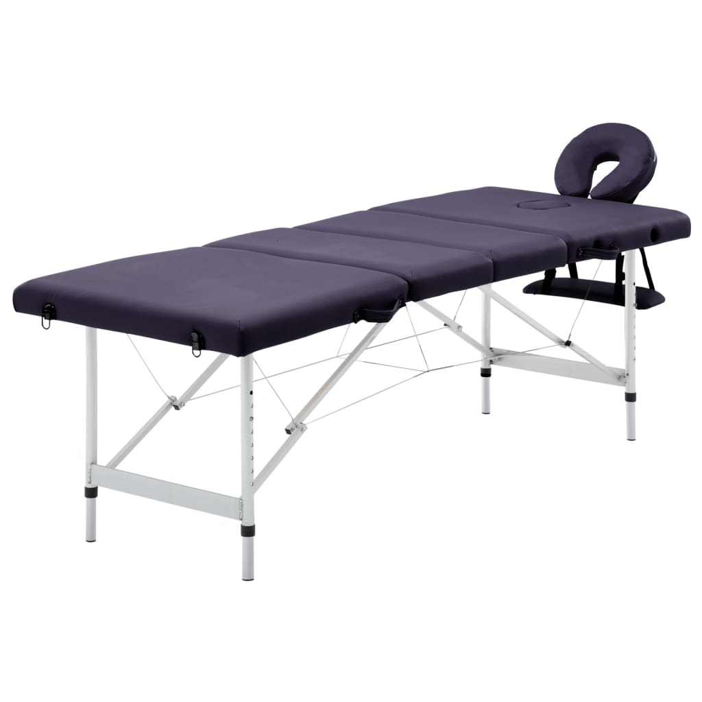 vidaXL Masă de masaj pliabilă cu 4 zone, violet, aluminiu