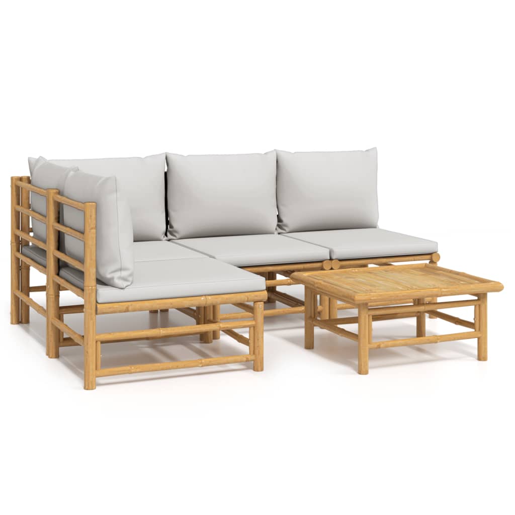 vidaXL Set mobilier de grădină cu perne gri deschis, 5 piese, bambus