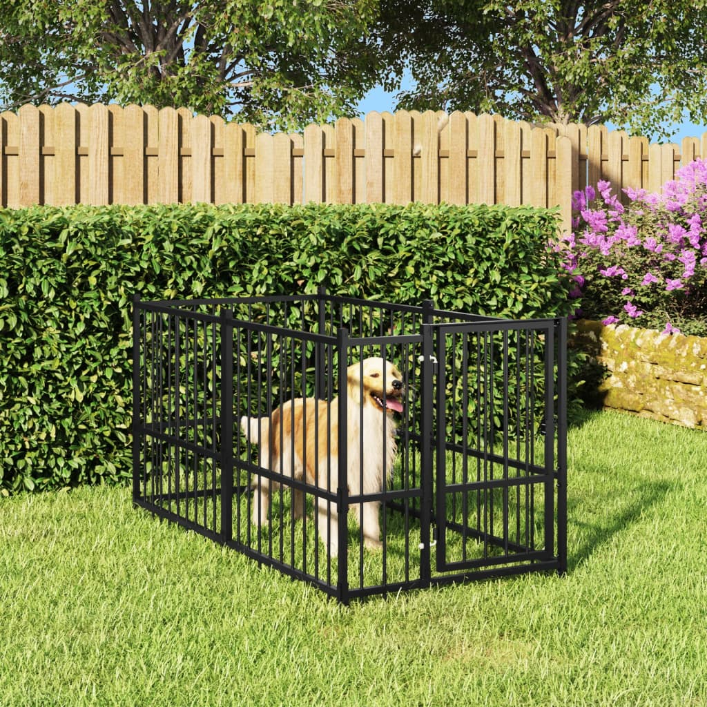 vidaXL Padoc pentru câini, negru, 193,5x97x100 cm, oțel