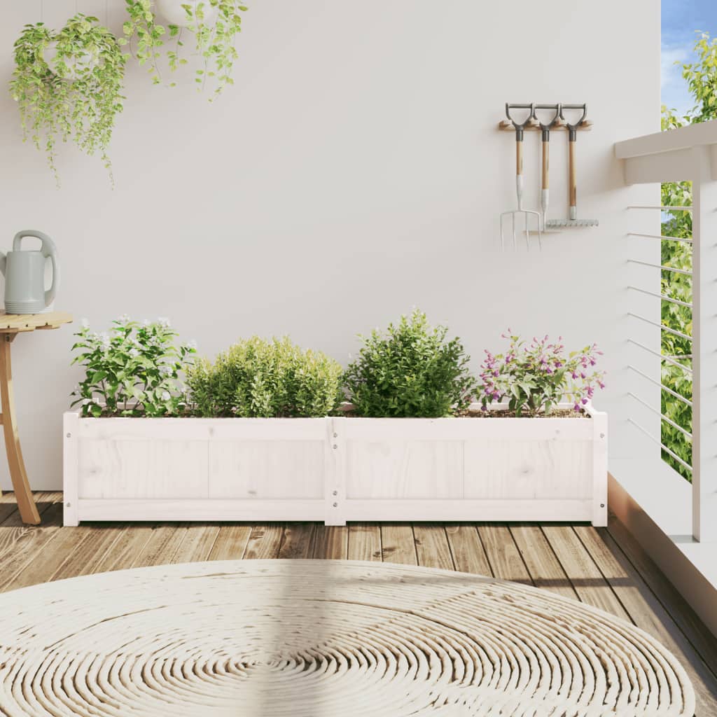 vidaXL Jardinieră de grădină, alb, 150x31x31 cm, lemn masiv de pin