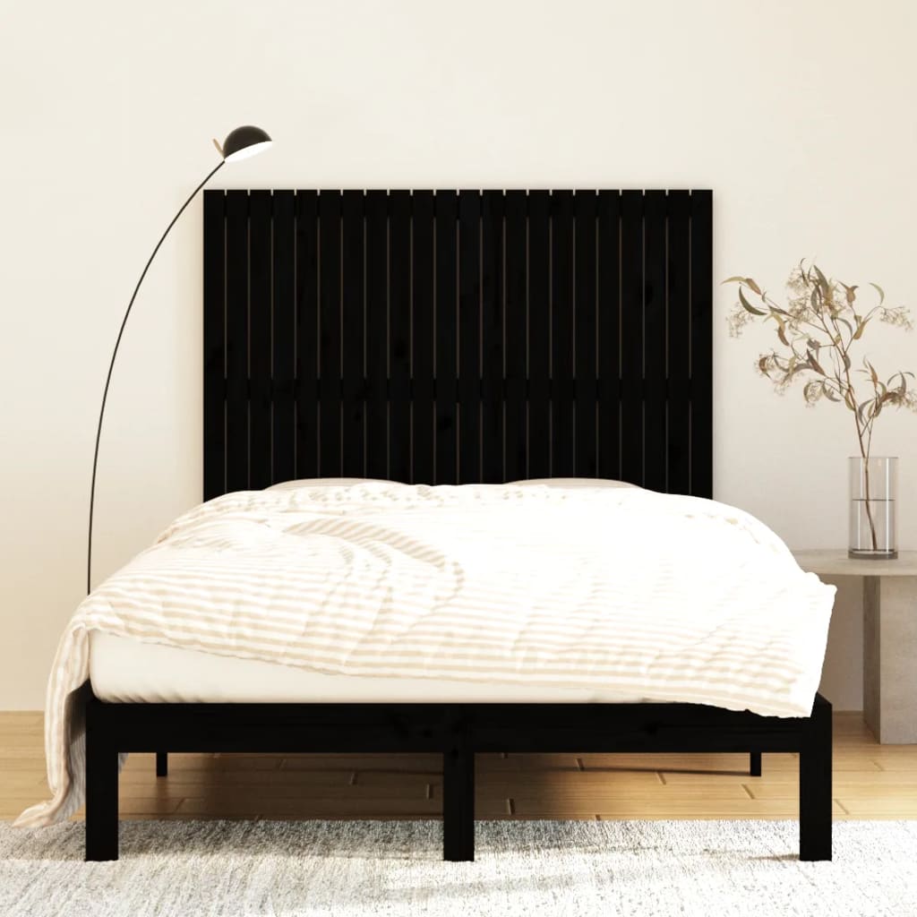vidaXL Tăblie de pat pentru perete, negru, 140x3x110 cm lemn masiv pin