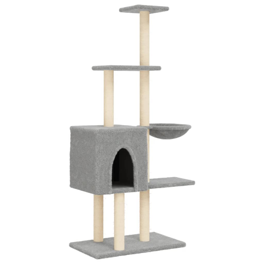 vidaXL Ansamblu pisici, stâlpi din funie sisal, gri deschis, 145 cm