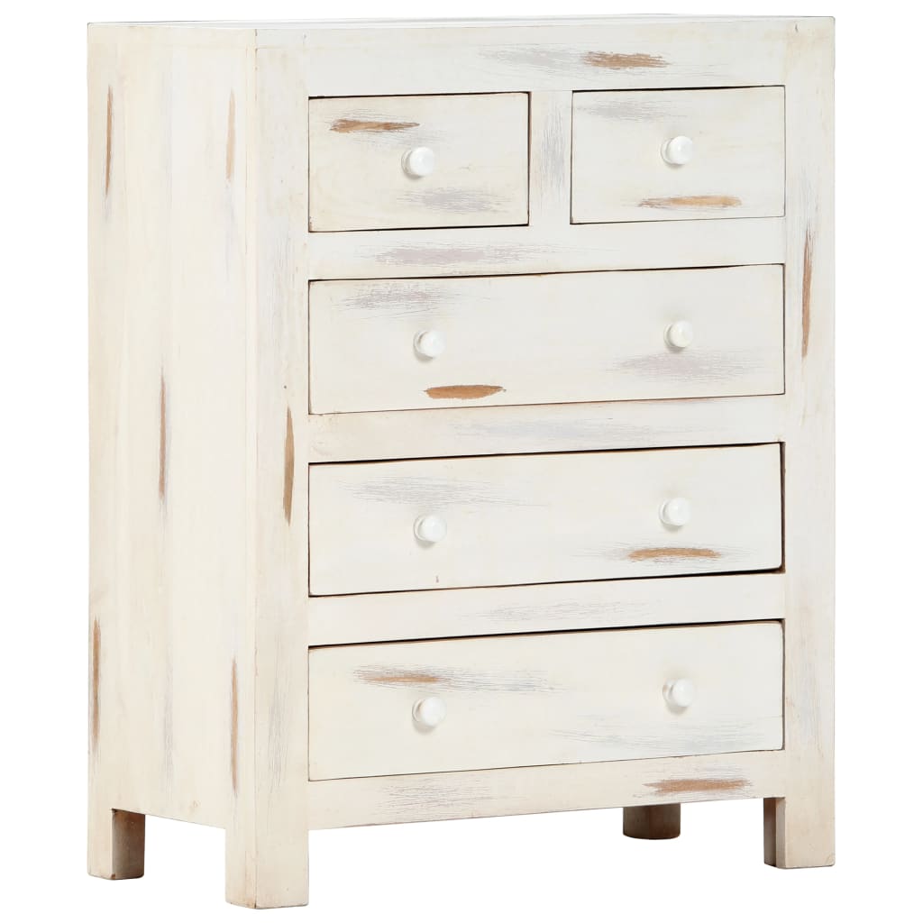 vidaXL Dulap cu sertare, alb, 58 x 30 x 75 cm, lemn masiv de acacia