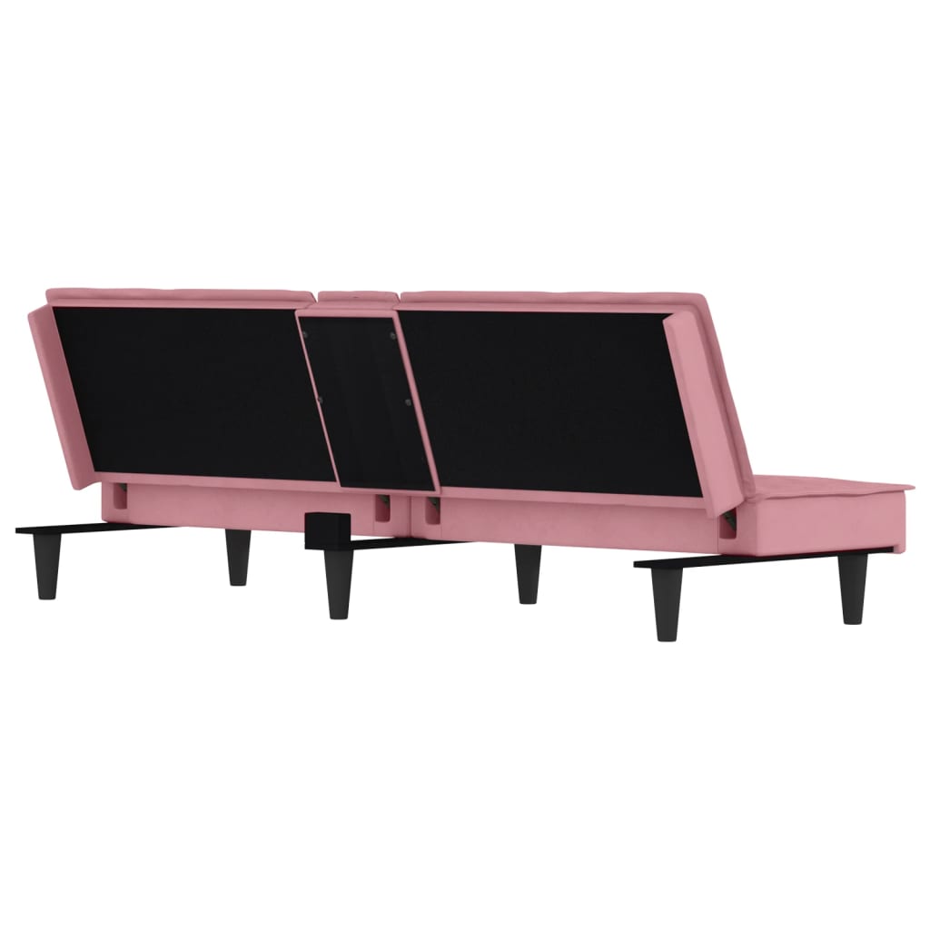 vidaXL Canapea extensibilă cu suporturi de pahare, roz, catifea