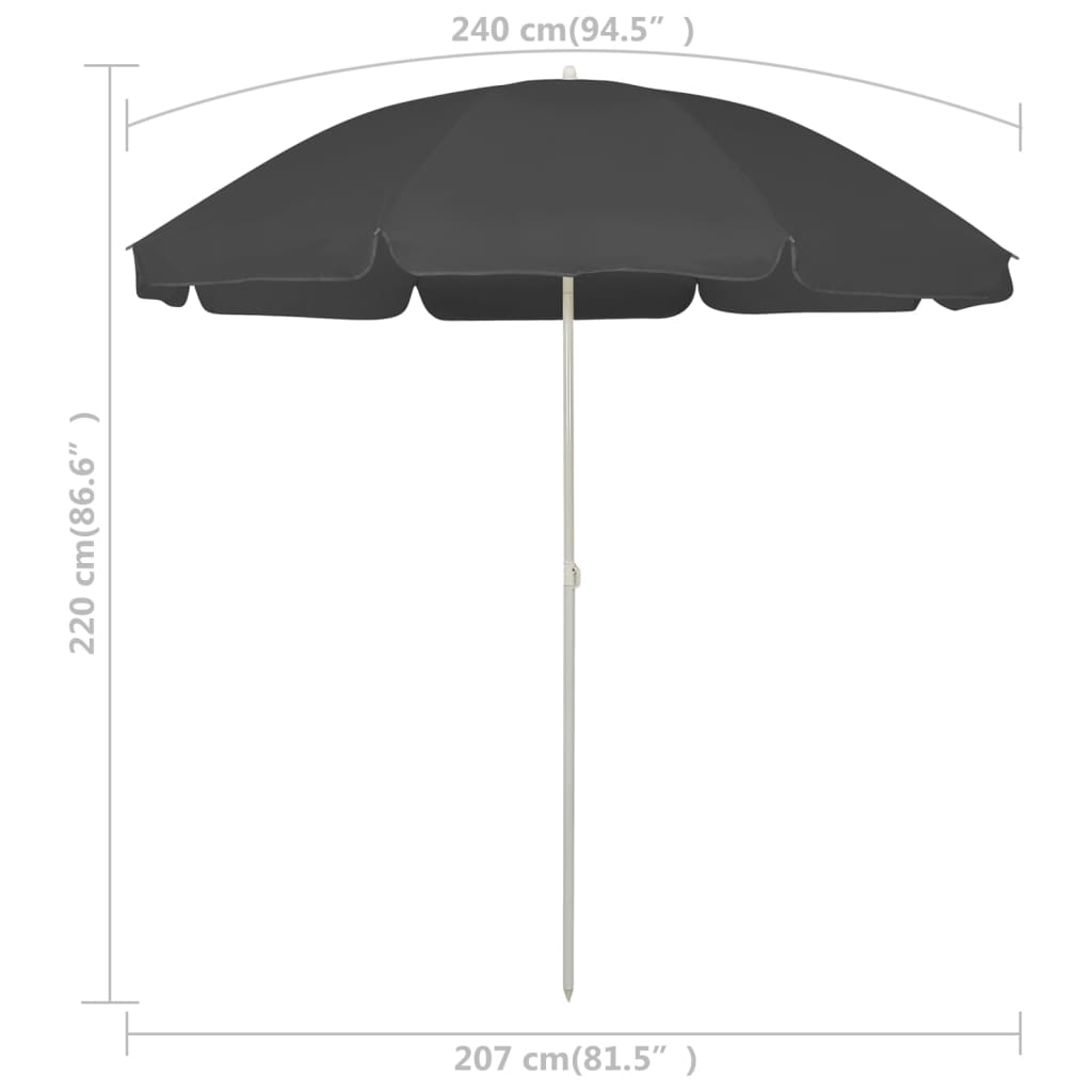 vidaXL Umbrelă de plajă, antracit, 240 cm