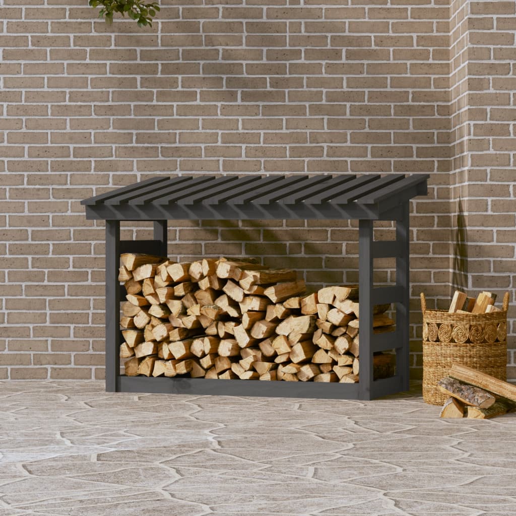 vidaXL Rastel pentru lemne de foc, gri, 108x64,5x78 cm, lemn masiv pin