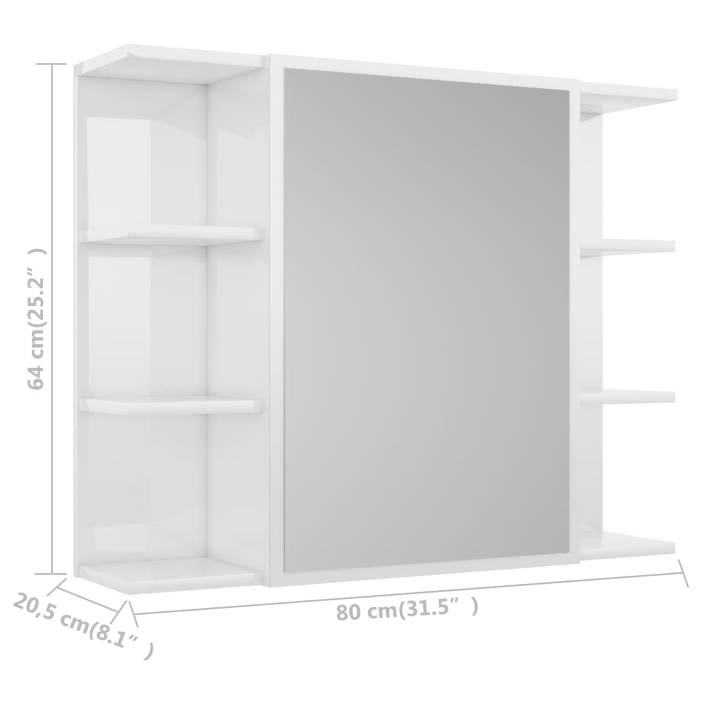 vidaXL Dulap de baie cu oglindă, alb extralucios, 80x20,5x64 cm, PAL
