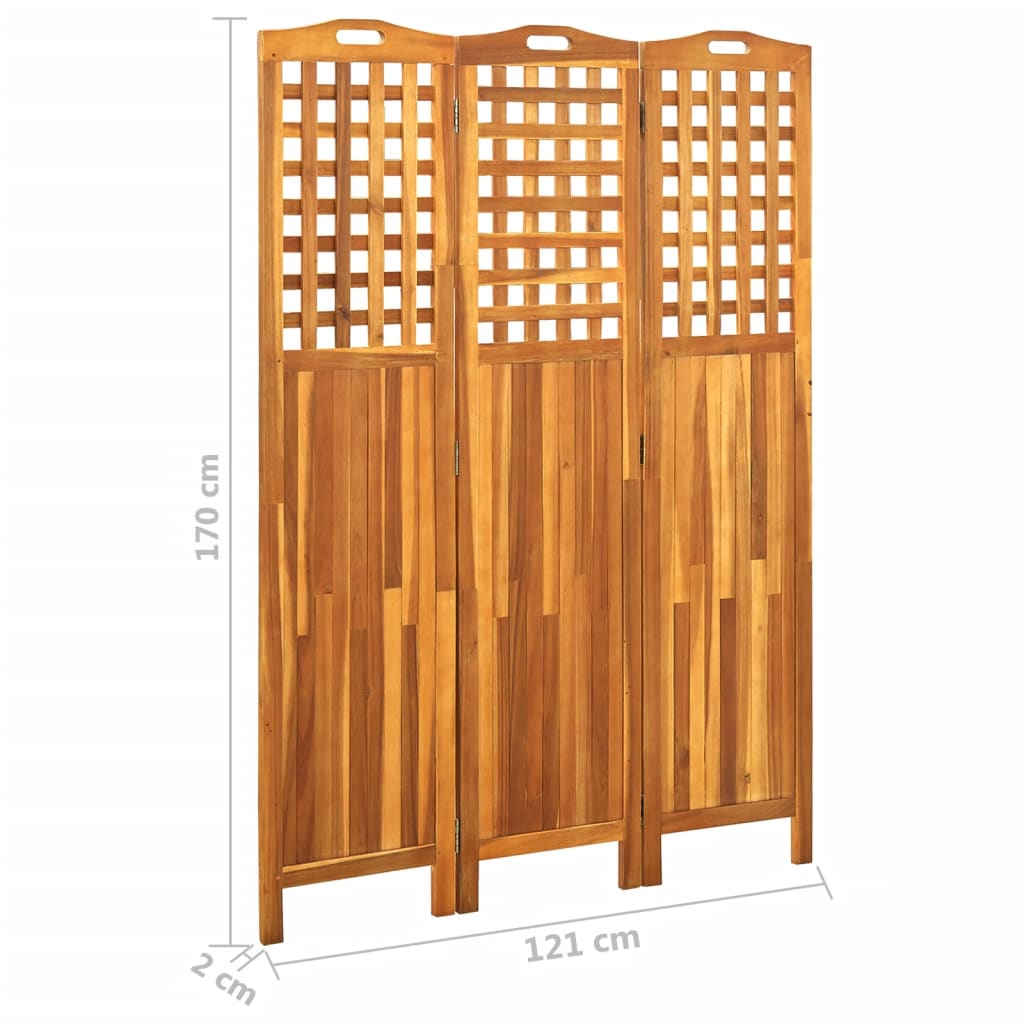 vidaXL Paravan de cameră cu 3 panouri, 121x2x170 cm, lemn masiv acacia