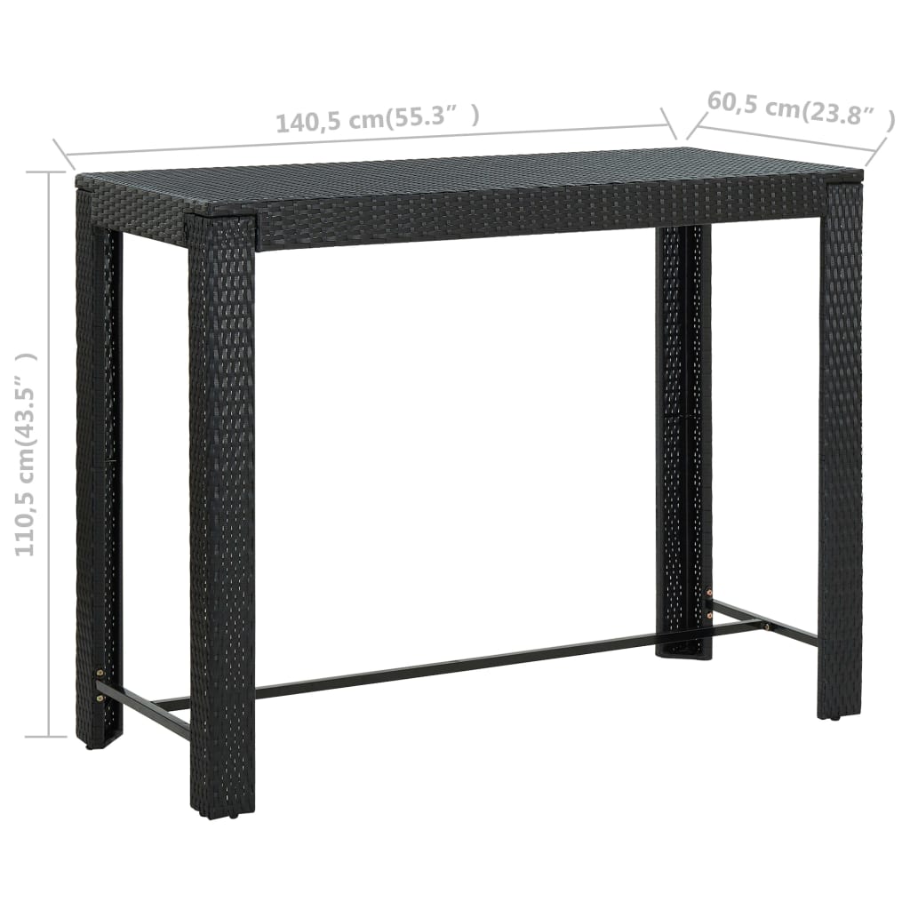 vidaXL Masă de bar de grădină, negru, 140,5x60,5x110,5 cm, poliratan