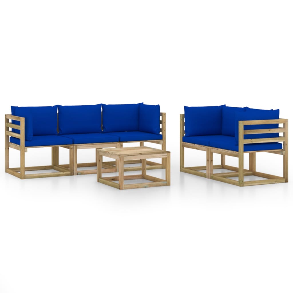 vidaXL Set mobilier de grădină cu perne albastre, 6 piese