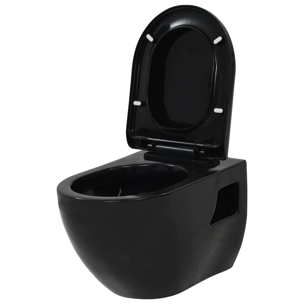 vidaXL Vas de toaletă suspendat cu rezervor încastrat, negru, ceramică