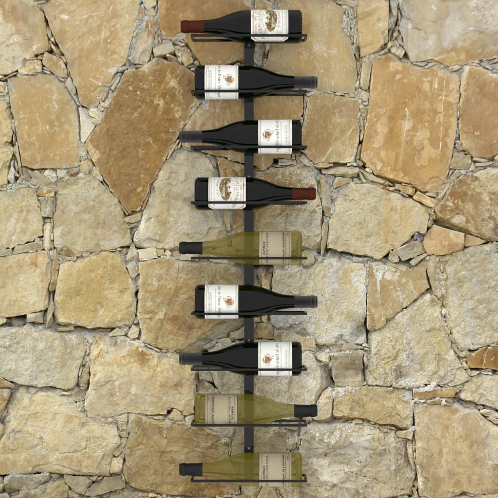 vidaXL Suport sticle de vin de perete, 9 sticle, negru, fier