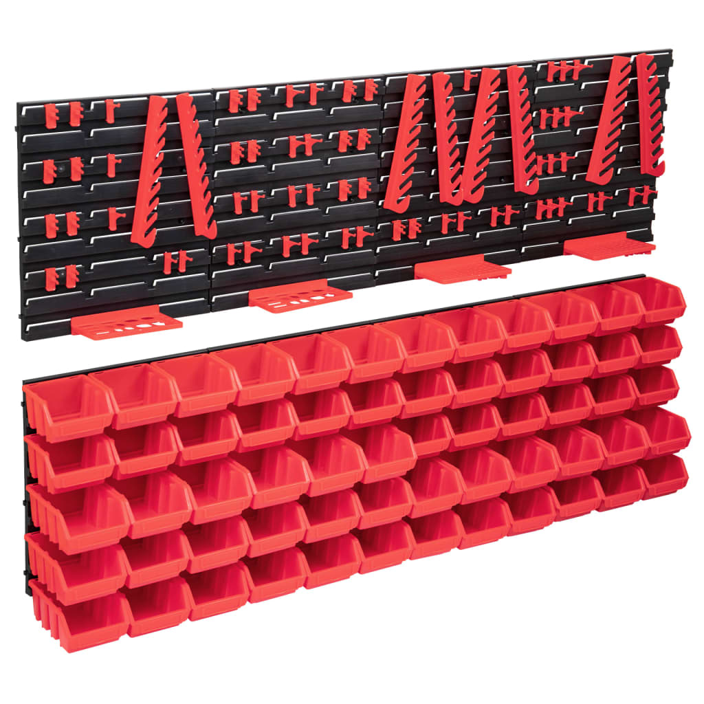 vidaXL Set cutii depozitare 136 piese cu panouri de perete, roșu&negru