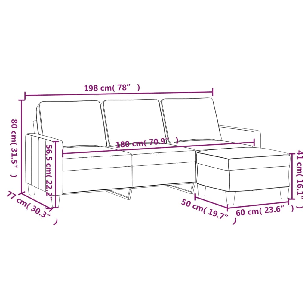 vidaXL Canapea cu 3 locuri și taburet, gri închis, 180 cm, textil