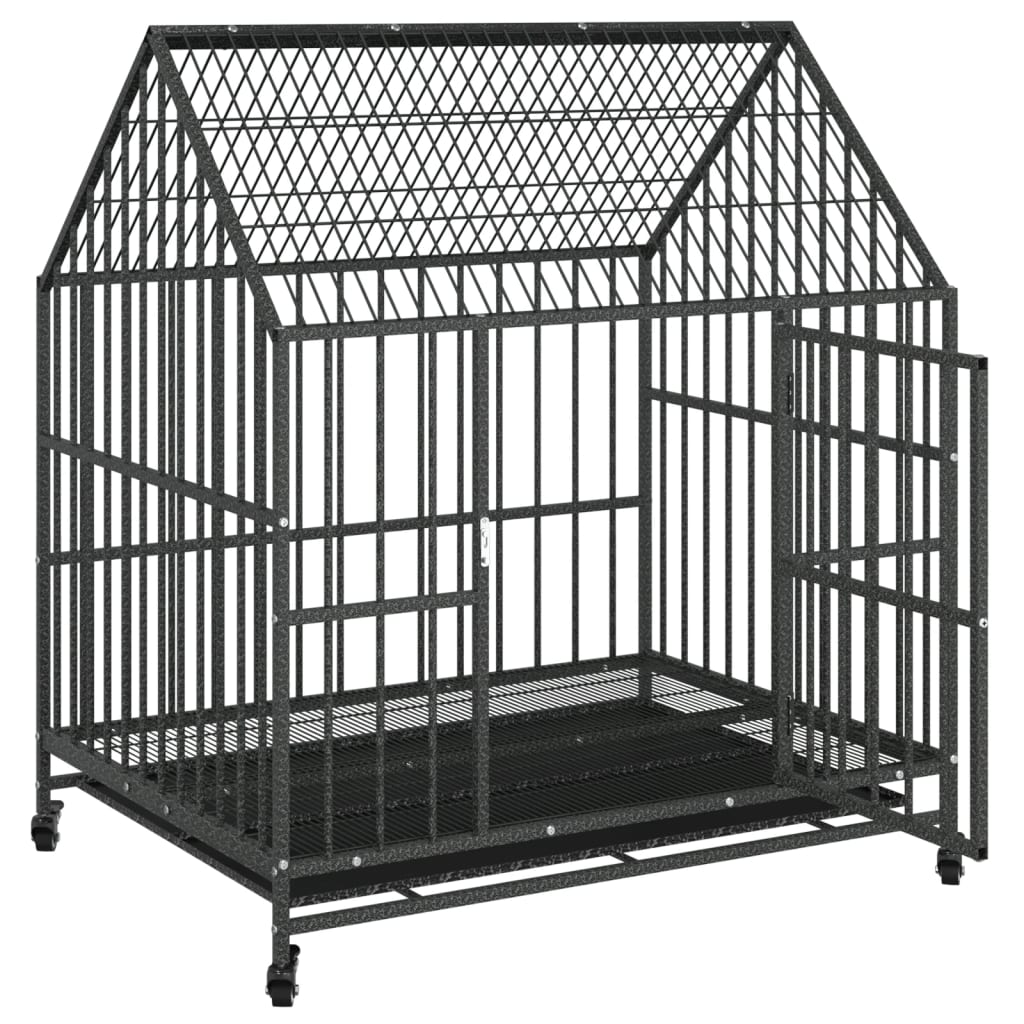 vidaXL Cușcă pentru câini cu roți, negru, oțel galvanizat